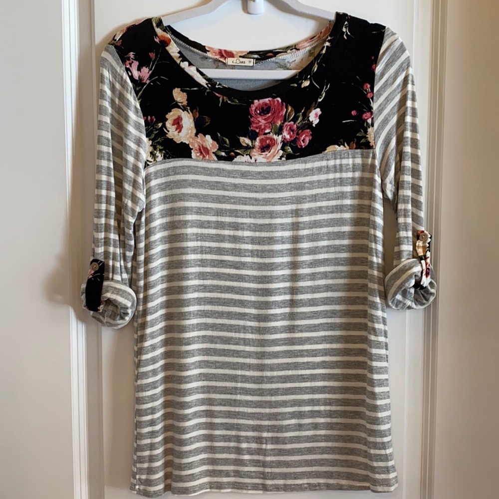 e.Luna Floral/Striped Top